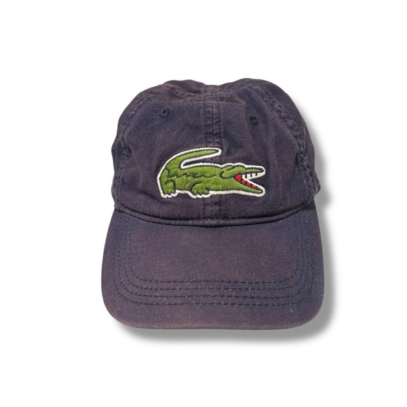 Vintage Lacoste Men's Big Logo Leather Strap Back Adjustable Hat Faded OSFM - Picture 1 of 6